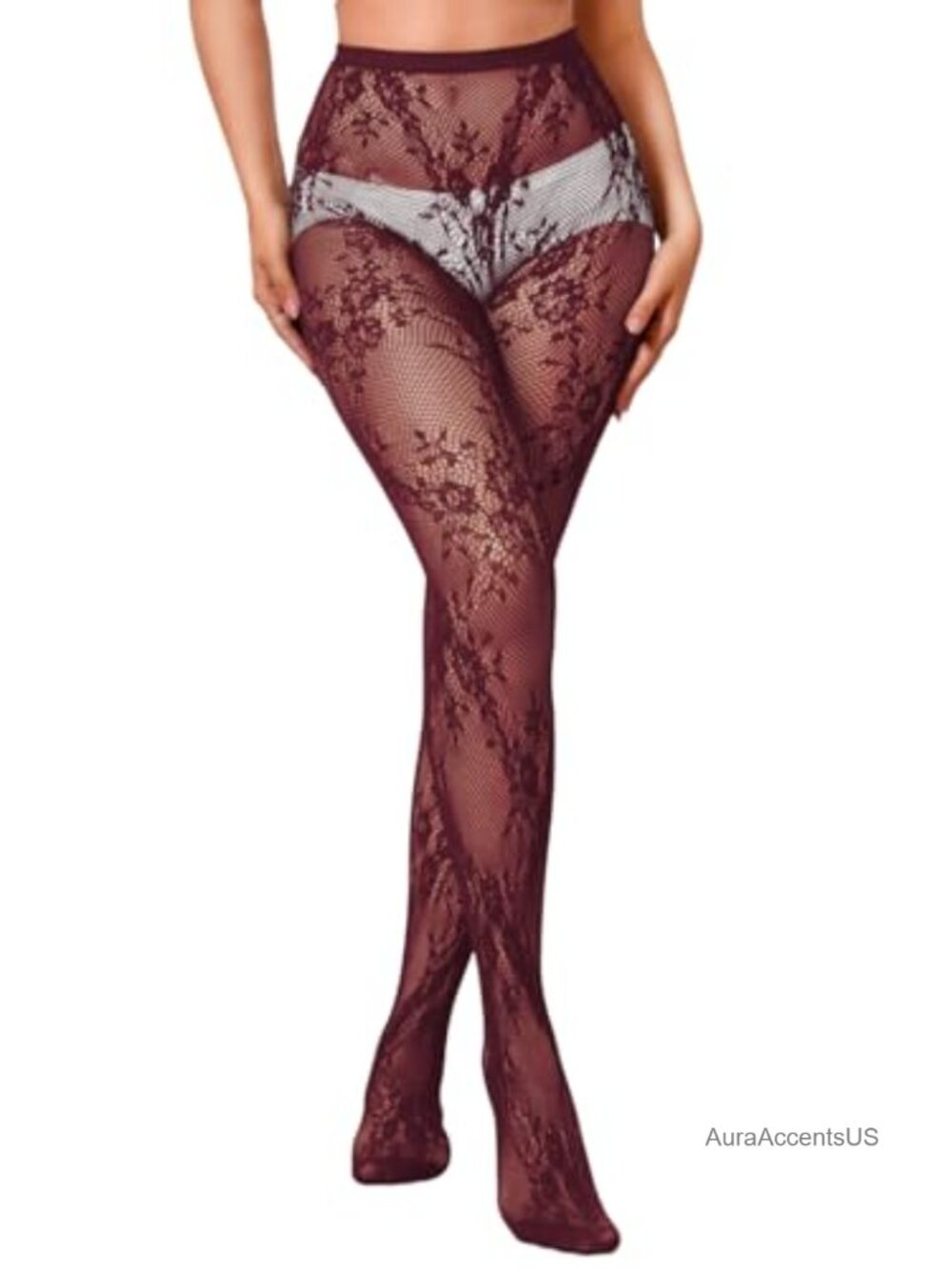 High Waisted Sheer Floral Patterned Fishnet Lace Tights for Women